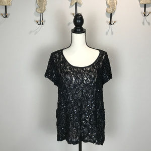 🌴 Anthropologie Short Slv Sequin top Sz L
